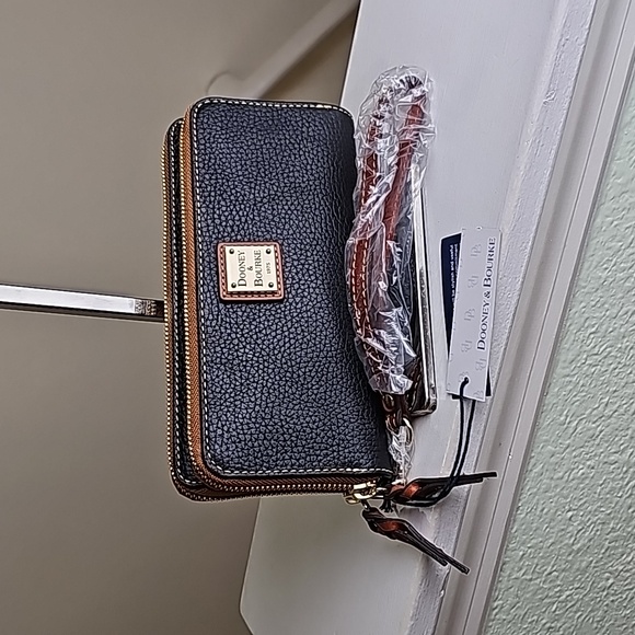 Dooney & Bourke Handbags - Dooney & Bourke Black Pebble Grain  Double Zip Around Phone Wristlet/Wallet NWT